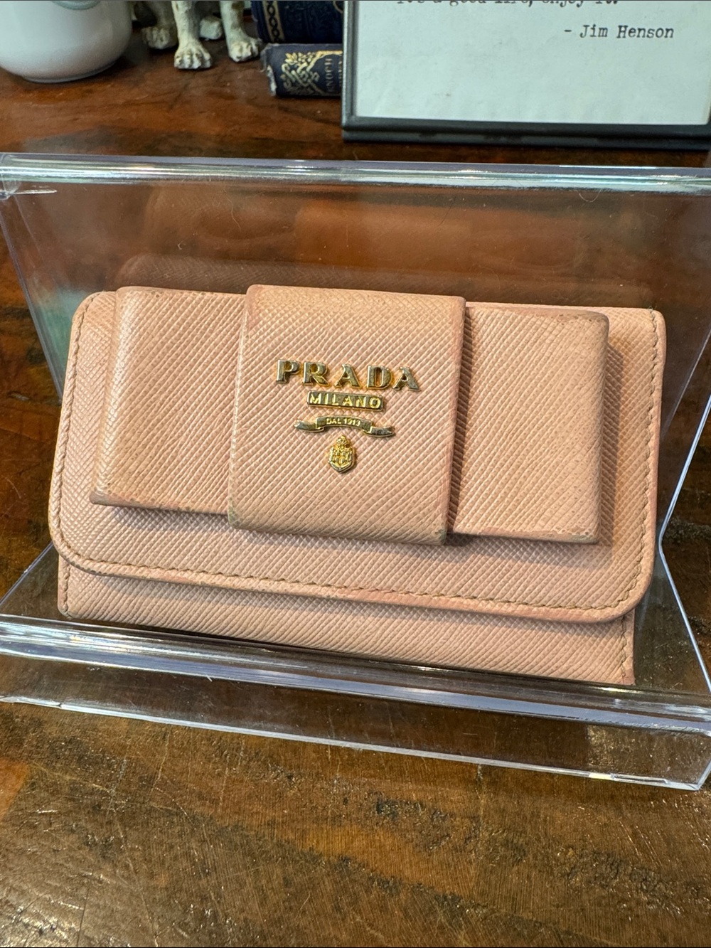 PRADA Pink Saffiano Bow Wallet